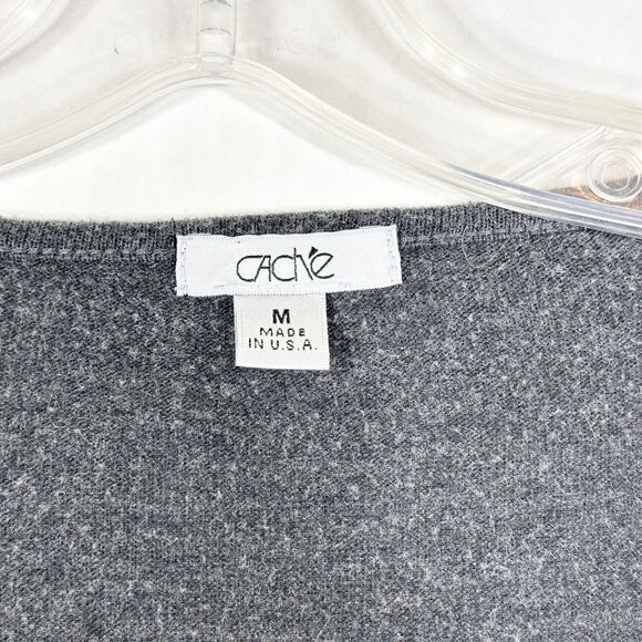 Cache Medium Top Gray Studded Knit Rhinestones Scoop Neck Stretch Women 1338 - Picture 7 of 8